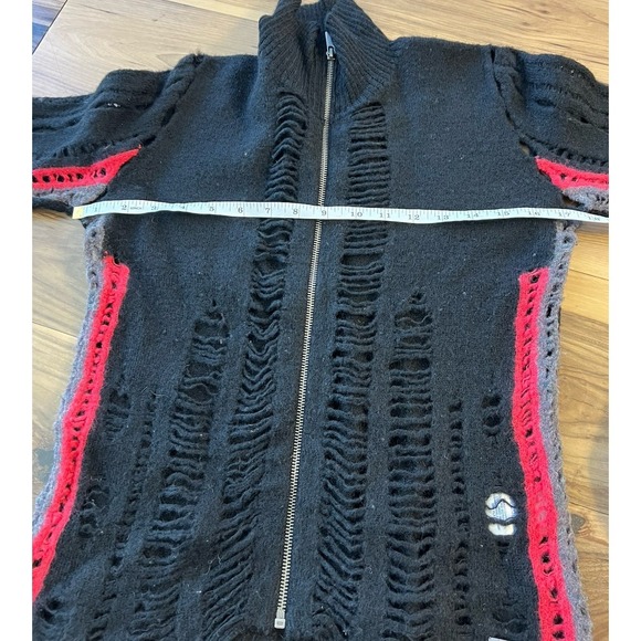 Firetrap Y2K 100% Wool Zip Full Zip Sweater Womens M Distressed Knit Grunge Goth - Picture 5 of 10